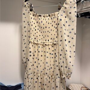 Aritzia Wilfred Blue Polka Dot Long Sleeve Dress